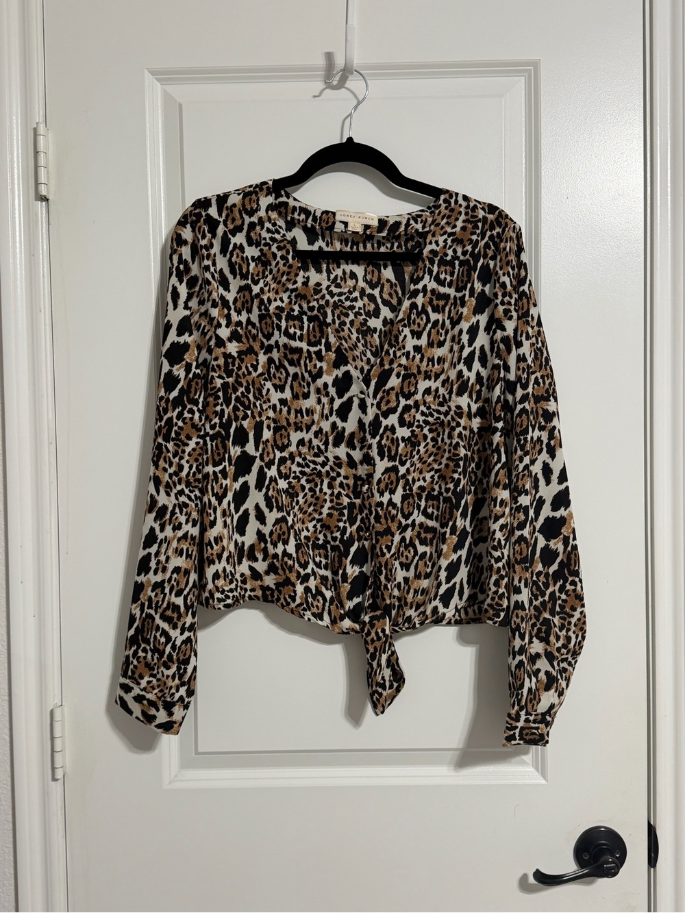 Honey Punch Leopard Tie-Front Blouse - Brown/Black/White